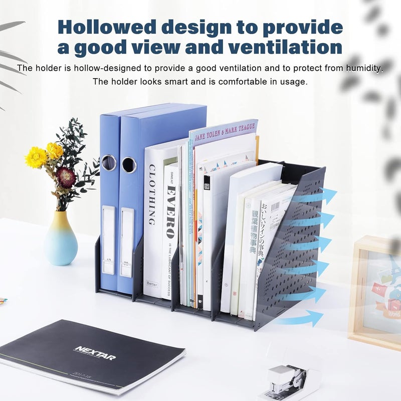 FRETONBA A4 Foldable Magazine File Holder with 4 Compartments, Desk Organiser for Office Organisation and Storage, Desk Organiser for School Office, Dark Grey - Image 4