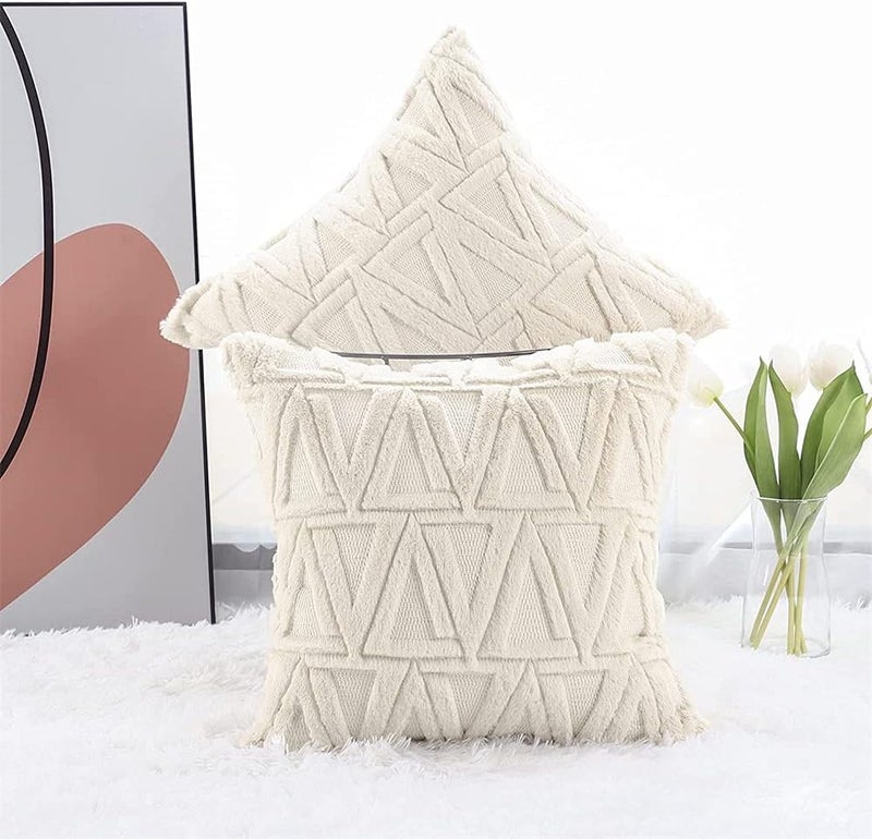 Luckam Single Sided Plush Pillowcase, 2 Packs of Soft Plush Short Wool Velvet Embellishment Pillowcase, Nordic Style Cushion Cover Pillowcase, Suitable for Sofa and Bedroom Beige, 18x18 Inches - Image 2