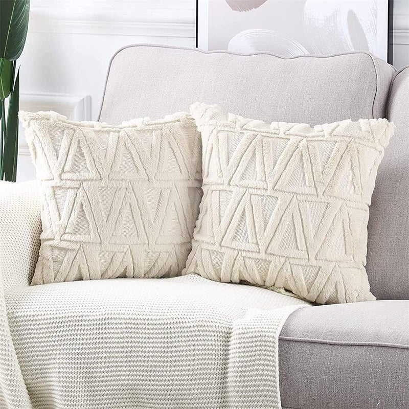 Luckam Single Sided Plush Pillowcase, 2 Packs of Soft Plush Short Wool Velvet Embellishment Pillowcase, Nordic Style Cushion Cover Pillowcase, Suitable for Sofa and Bedroom Beige, 18x18 Inches - Image 3