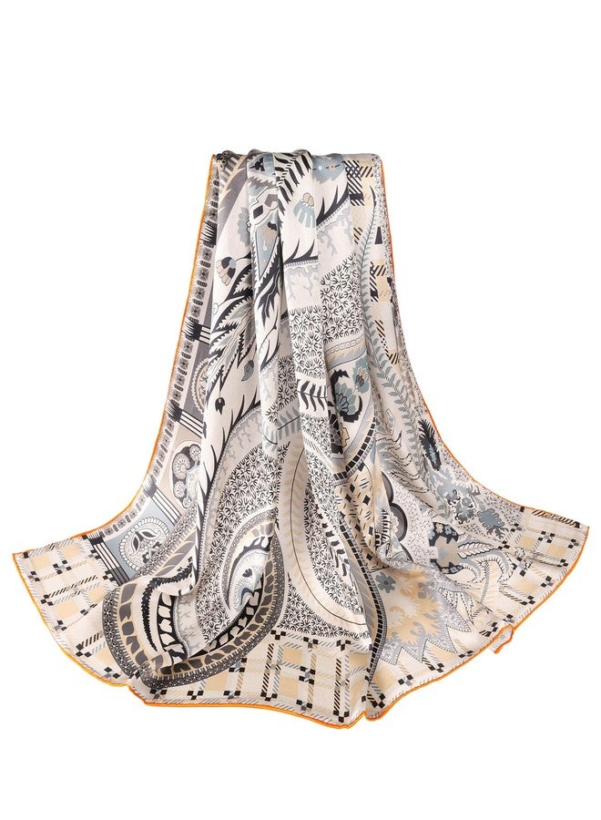 MEISEE 100% Silk Scarf for Women 43”*43” Large Square Lightweight Headscarf Neck Scarf Hair Wraps Shawls with Gift Packed (Beige+gray+orange edge) - Image 1