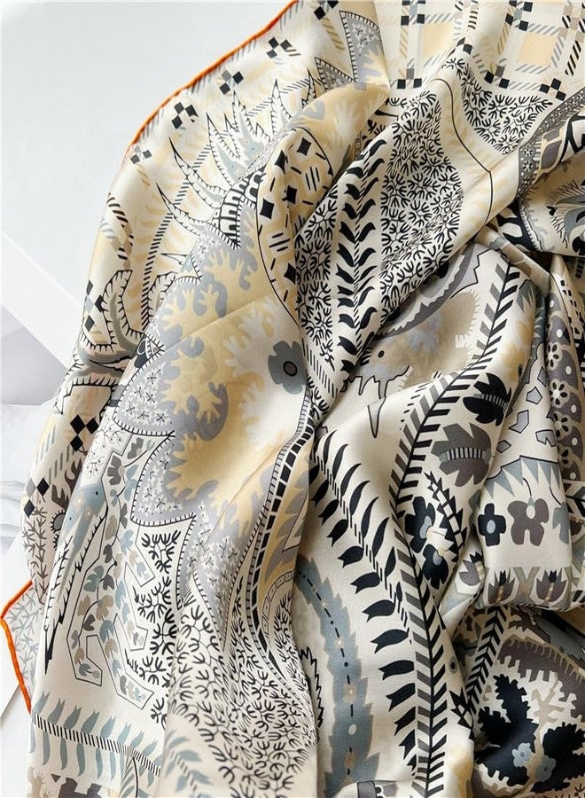 MEISEE 100% Silk Scarf for Women 43”*43” Large Square Lightweight Headscarf Neck Scarf Hair Wraps Shawls with Gift Packed (Beige+gray+orange edge) - Image 4