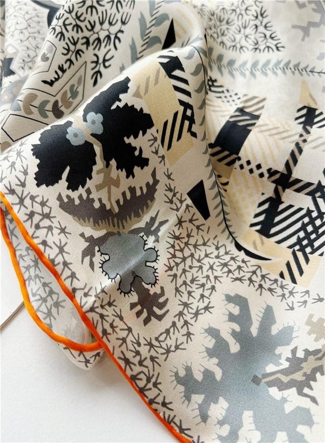MEISEE 100% Silk Scarf for Women 43”*43” Large Square Lightweight Headscarf Neck Scarf Hair Wraps Shawls with Gift Packed (Beige+gray+orange edge) - Image 5