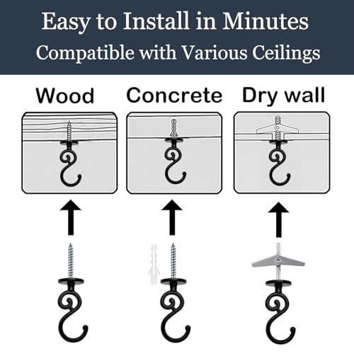 Evsteluo SShaped Heavy Duty Ceiling Hookfor Wood Concrete Drywall for Hanging Home Decor Plants and More 40lb Max Load 4 Black - Image 3
