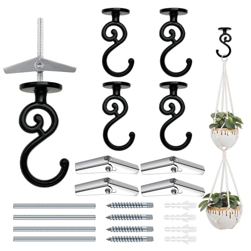 Evsteluo SShaped Heavy Duty Ceiling Hookfor Wood Concrete Drywall for Hanging Home Decor Plants and More 40lb Max Load 4 Black - Image 1