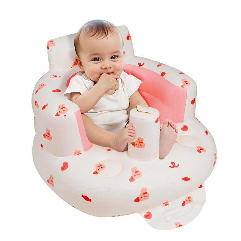 EKEPE Inflatable Baby Chair with Built in Air Pump, Sit me Up Floor Seat for Baby 3 Months & Up, Blow Up Baby Seats for for Infants for Sitting Up - Bunny - Image 1