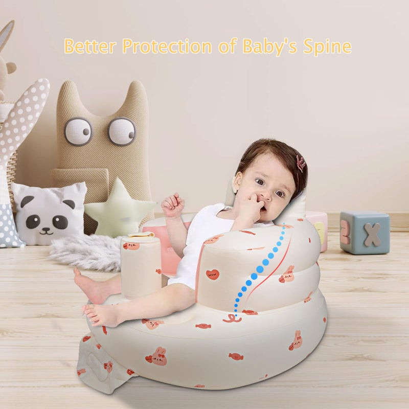 EKEPE Inflatable Baby Chair with Built in Air Pump, Sit me Up Floor Seat for Baby 3 Months & Up, Blow Up Baby Seats for for Infants for Sitting Up - Bunny - Image 5