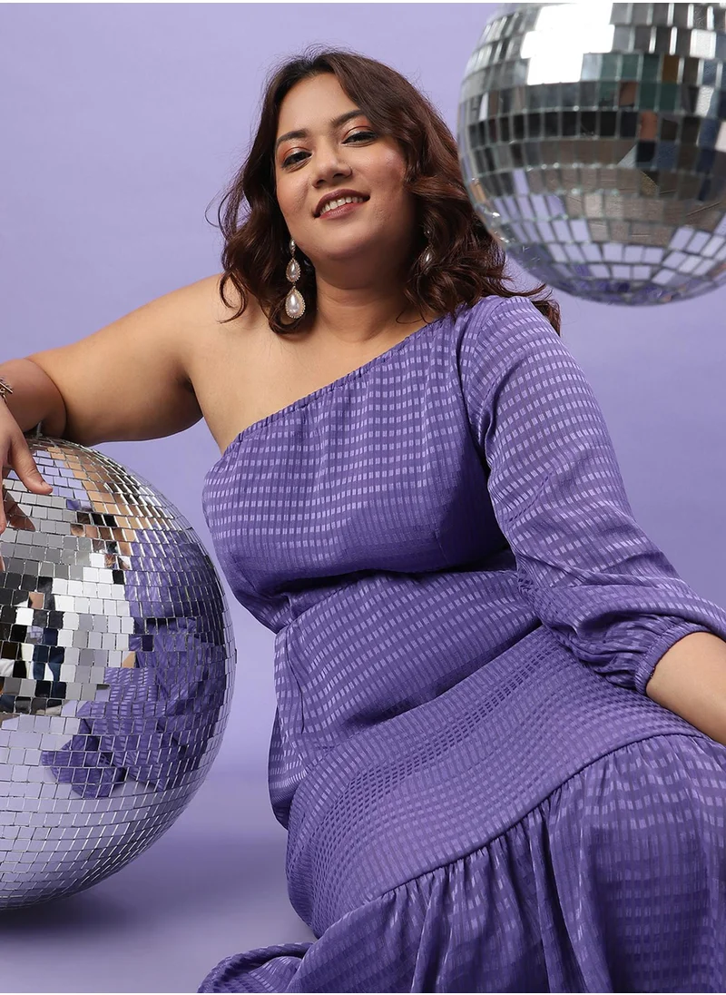 Instafab Plus Women's Purple Self-Design Dress