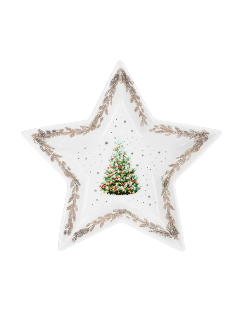 Fissman Star Shape Dish Christmas, 19cm New Bone China, Christmas Holiday Season Collection Dinnerware