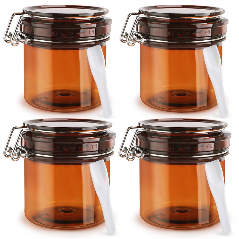 BOSMIOW 4Pcs 220ml/7.8oz PET Plastic Amber Storage Jar Sealed Container Facial Mask Jars Wide Mouth Canning Jars with Hermetic Sealed Hinged Airtight Lid for Cream Lotion Bath Salts Spices - Image 1