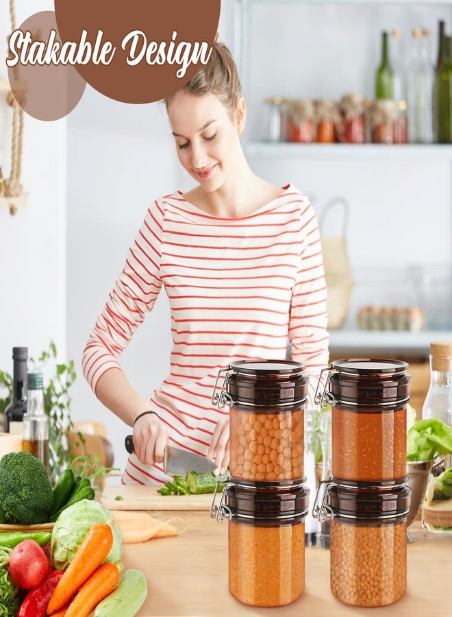 BOSMIOW 4Pcs 220ml/7.8oz PET Plastic Amber Storage Jar Sealed Container Facial Mask Jars Wide Mouth Canning Jars with Hermetic Sealed Hinged Airtight Lid for Cream Lotion Bath Salts Spices - Image 4