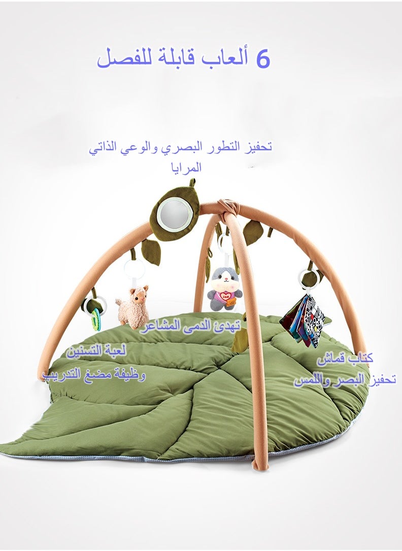 اكسيسن حصيرة لعب للأطفال، صالة ألعاب رياضية وحصيرة أنشطة، مفرش لعب كبير على شكل ورقة خضراء مع 6 ألعاب قابلة للفصل، مركز أنشطة وقت الاستلقاء، تعزيز المهارات الحركية وتنمية الحواس  - Image 4