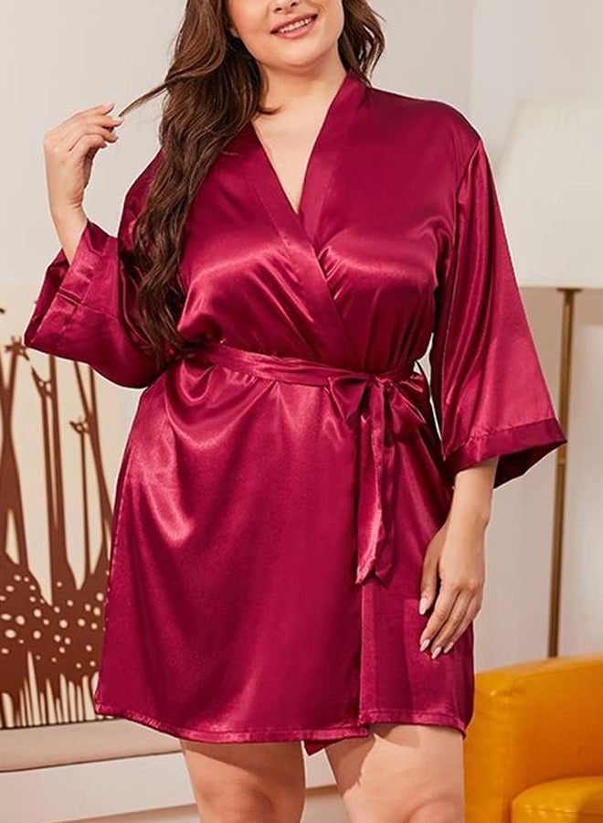 MARGOUN Women's Free Size Pure Short Satin Robes Bridesmaid and Bride Silky Robes Sleepwear Soft Dressing Gown Bride Pajamas Morning Robe Mid-Length Nightdress Red  - Image 1