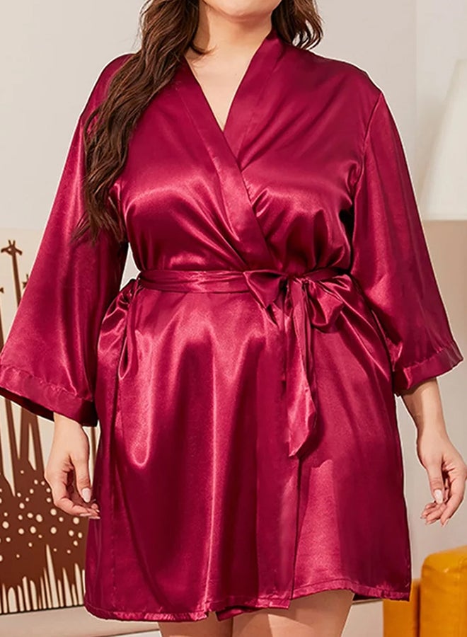 MARGOUN Women's Free Size Pure Short Satin Robes Bridesmaid and Bride Silky Robes Sleepwear Soft Dressing Gown Bride Pajamas Morning Robe Mid-Length Nightdress Red  - Image 4
