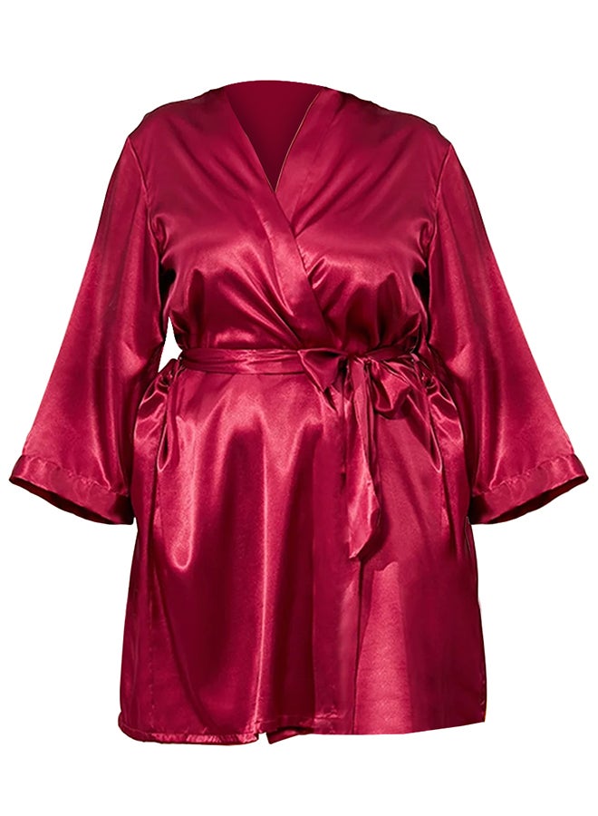 MARGOUN Women's Free Size Pure Short Satin Robes Bridesmaid and Bride Silky Robes Sleepwear Soft Dressing Gown Bride Pajamas Morning Robe Mid-Length Nightdress Red  - Image 5