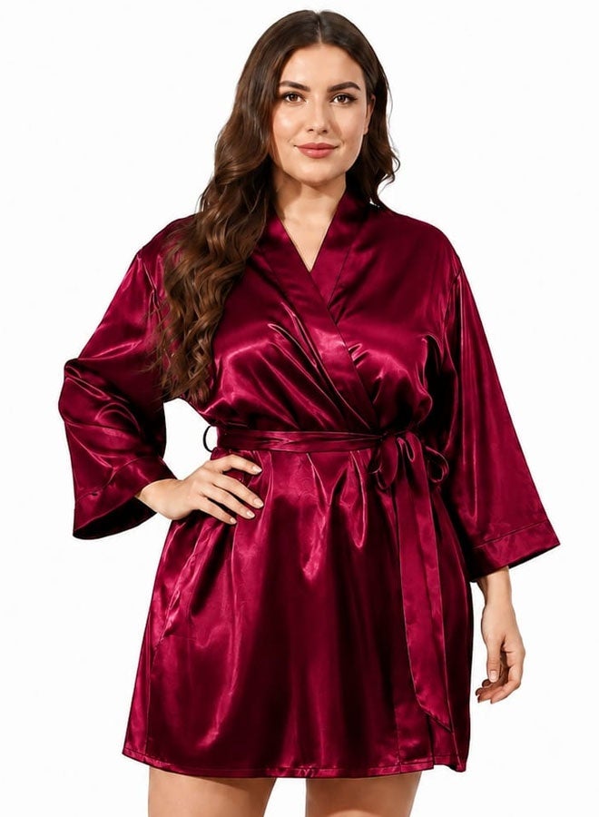 MARGOUN Women's XL/2XL Size Pure Short Satin Robes Bridesmaid and Bride Silky Robes Sleepwear Soft Dressing Gown Bride Pajamas Morning Robe Mid-Length Nightdress Red