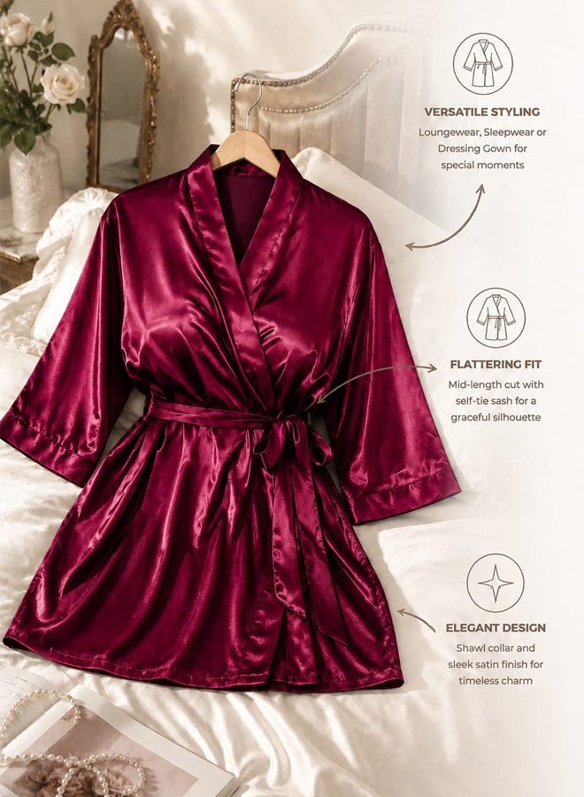 MARGOUN Women's XL/2XL Size Pure Short Satin Robes Bridesmaid and Bride Silky Robes Sleepwear Soft Dressing Gown Bride Pajamas Morning Robe Mid-Length Nightdress Red - Image 4
