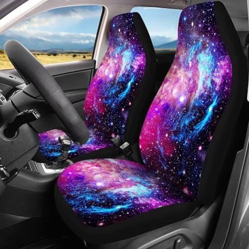Howilath Galaxy Fashion Purple Blue Stretchable Auto Front & Back Seat Covers 3 Piece Vehicle Seat Protector Car Mat Covers - Image 3