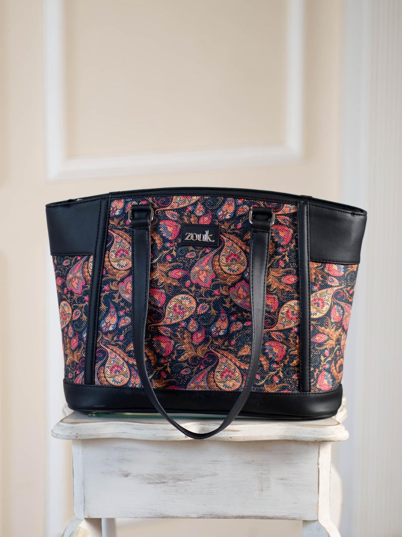 ZOUK Classic Commute Office Bag for Women | Stylish Tote Bag with Laptop Compartment | Handbag for Woman | Purse | Big Size Hand Bags | Stylish Business Bag for Office & Travel |Paisley Print - Image 3
