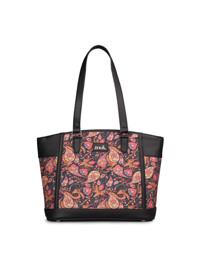 ZOUK Classic Commute Office Bag for Women | Stylish Tote Bag with Laptop Compartment | Handbag for Woman | Purse | Big Size Hand Bags | Stylish Business Bag for Office & Travel |Paisley Print - Image 1