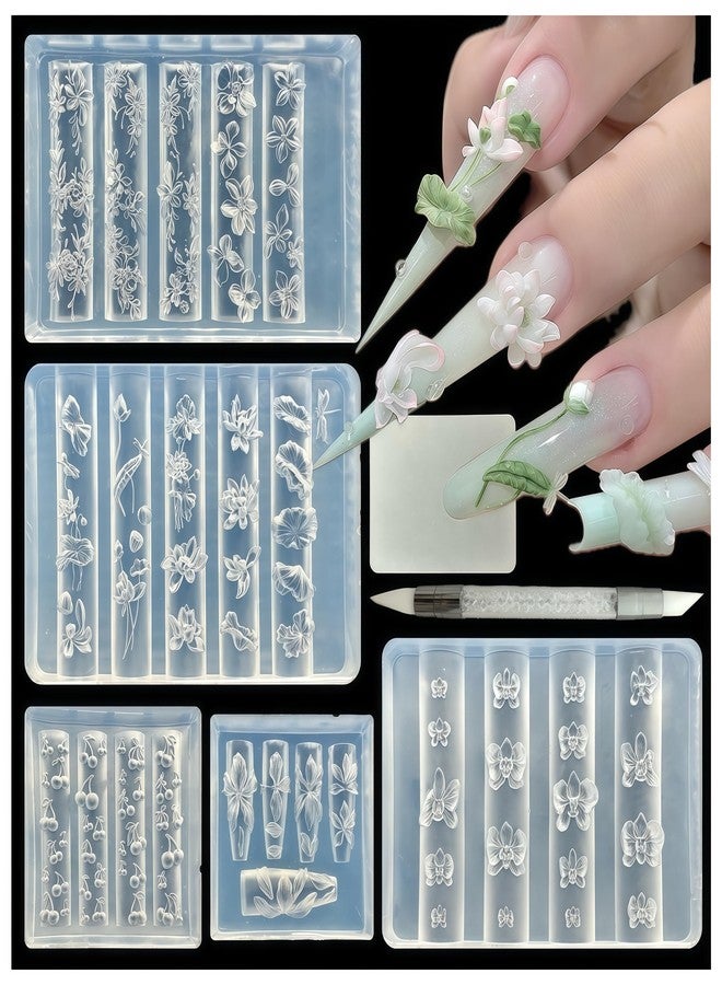 BHCCXZ 5Pcs 3D Flowers Spring Nail Art Mold Arts Lotus Cherry Phalaenopsis Orchid Molds for Accessories Supplies Y2K Silicone Tools Nails - Image 1