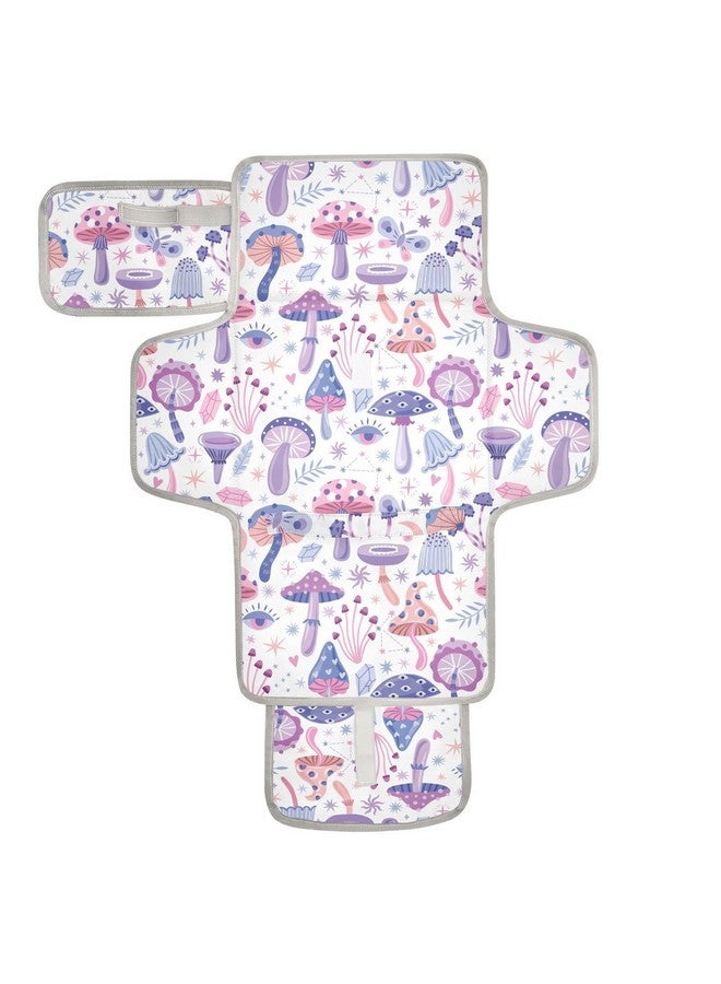 XIGUA Portable Changing Pad for Baby - Purple Magic Mushrooms Waterproof Diaper Changing Mat Travel Changing Pad with Built-in Pillow - Shower Gift for Baby - Image 1