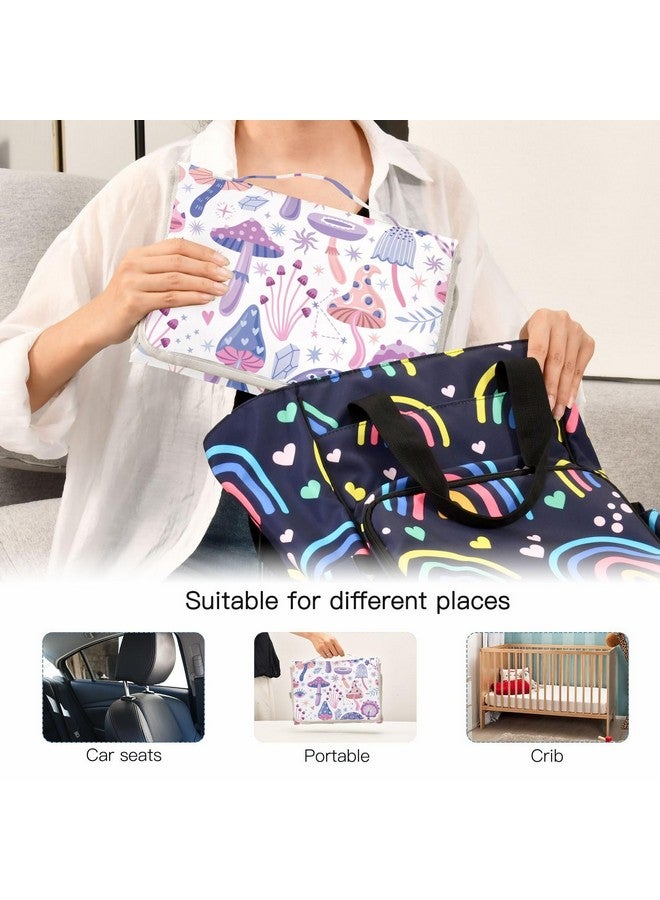 XIGUA Portable Changing Pad for Baby - Purple Magic Mushrooms Waterproof Diaper Changing Mat Travel Changing Pad with Built-in Pillow - Shower Gift for Baby - Image 5