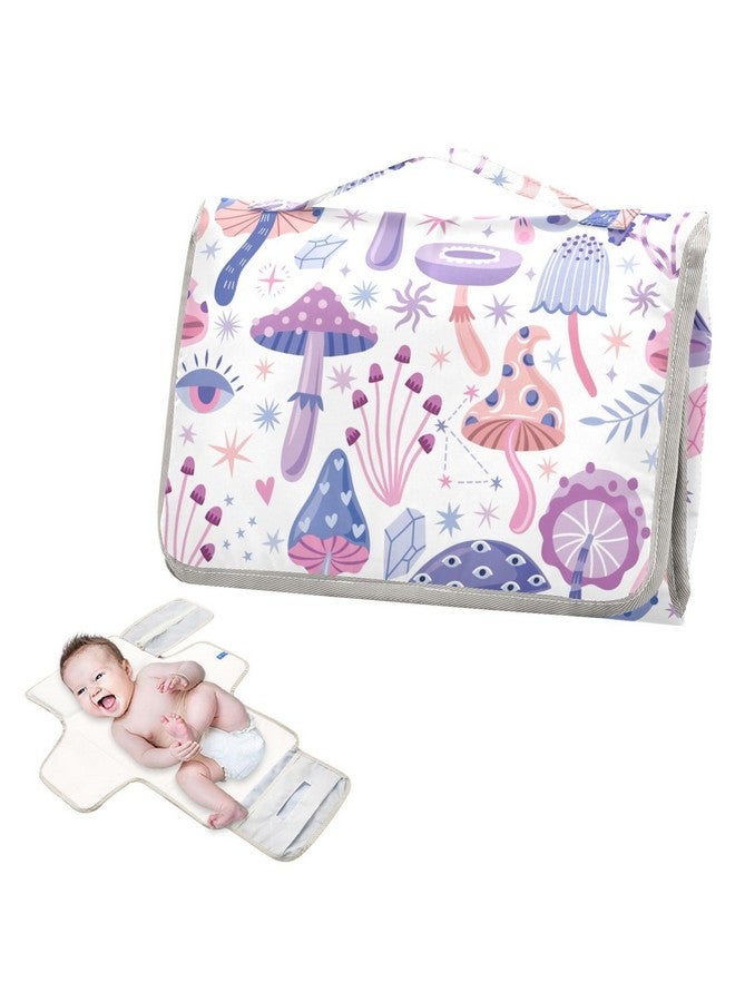 XIGUA Portable Changing Pad for Baby - Purple Magic Mushrooms Waterproof Diaper Changing Mat Travel Changing Pad with Built-in Pillow - Shower Gift for Baby - Image 2