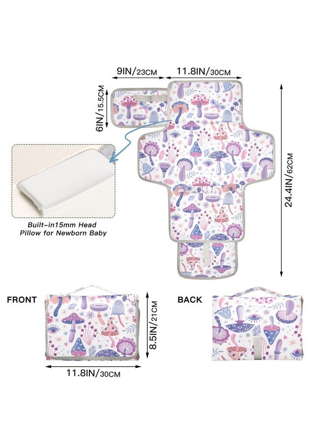 XIGUA Portable Changing Pad for Baby - Purple Magic Mushrooms Waterproof Diaper Changing Mat Travel Changing Pad with Built-in Pillow - Shower Gift for Baby - Image 4