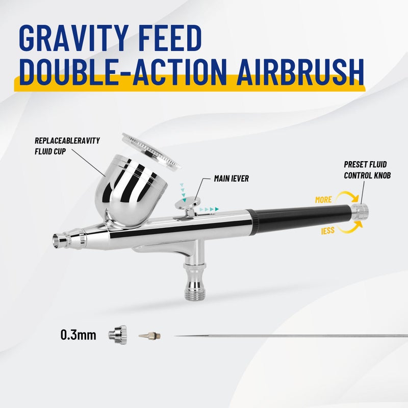 Fengda تمبرتيك بروفيشينال دابل أكشن إيربروش BD-130 مزود بفوهات وإبر 0.3 مم لتزيين الكعك، الرسم، الوشم، فن النماذج، الحرف اليدوية وغيرها - Image 2