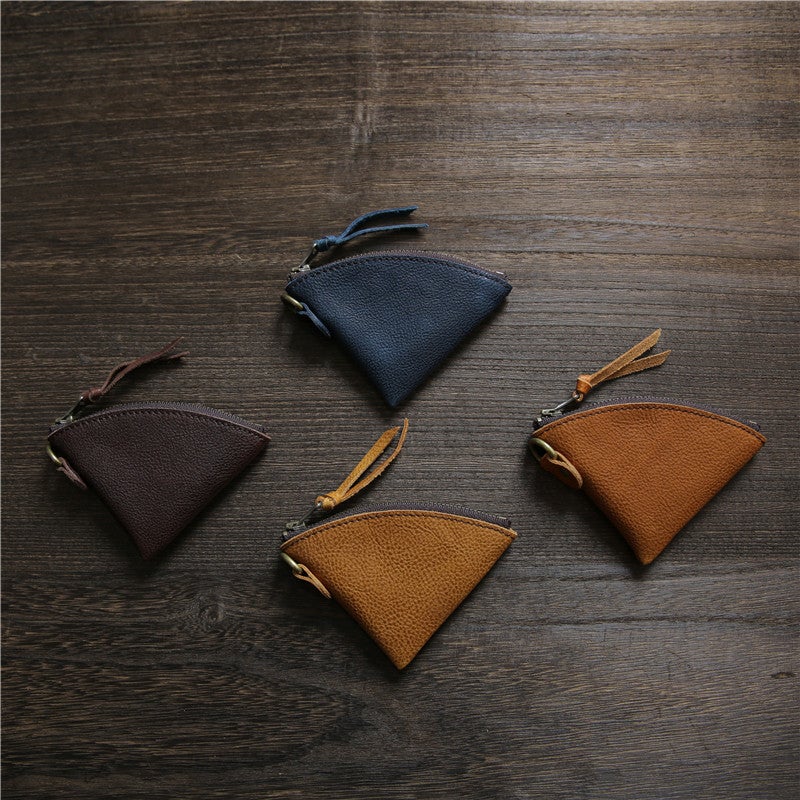 Vintage Genuine Leather Mini Zipper Coin Wallet, Top Grain Cowhide, Lightweight Short Purse for Men Women, Minimalist Slim Design, Daily Carry - Image 3