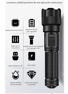 Generic A high-brightness rechargeable flashlight with power display, it can also be used as a power bank. It features an XHP70 LED chip for ultra-strong illumination. It's only 150g, making it easy to carry. It's telescoping and can be charged either with batteries or a USB cable.  - Image 4