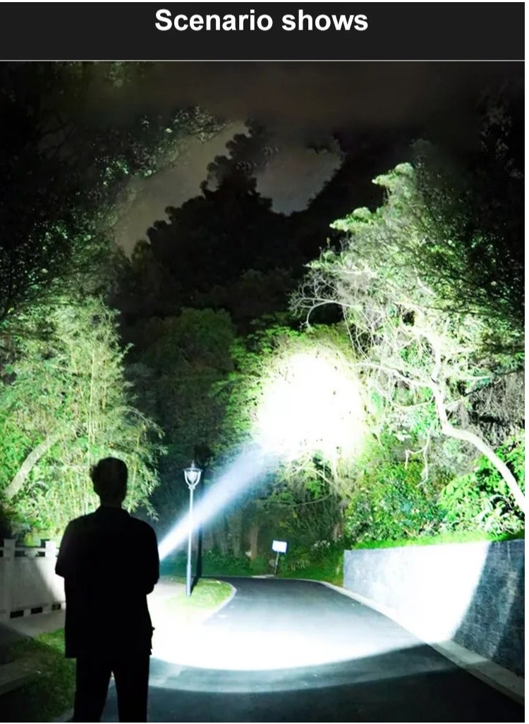 Generic - A high-brightness rechargeable flashlight with power display, it can also be used as a power bank. It features an XHP70 LED chip for ultra-strong illumination. It's only 150g, making it easy to carry. It's telescoping and can be charged either with batteries or a USB cable. - Image 1