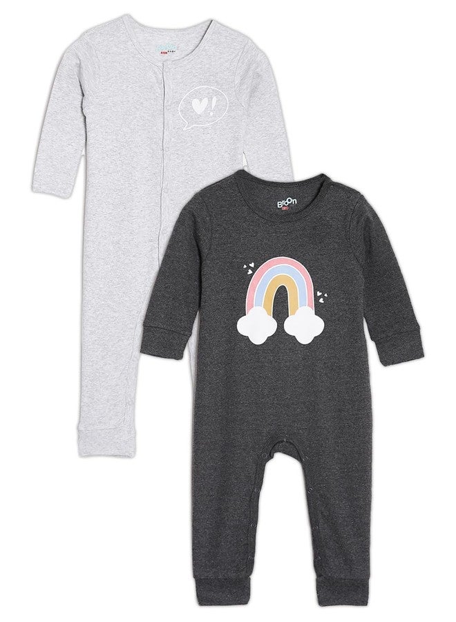 Broon Boys & Girls Grey and Black Printed Sleepsuit | Premium Organic Cotton | Full Sleeves with Print | Bottom Fully Openable | Infant Wear | Skin Friendly | Chemical Free | Pack of 2 - Image 1