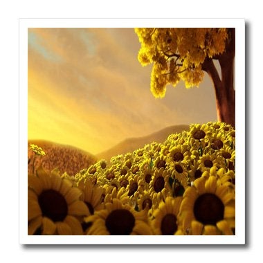 3DROSE 3dRose ht_66302_2 Sunflower Sunset, Yellow, Brown Iron on Heat Transfer, 6 by 6", for White Material  - Image 1