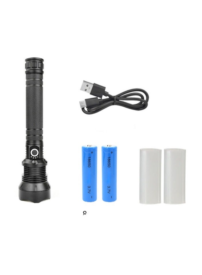 P70 Outdoor Waterproof Flashlight - USB Rechargeable Telescopic Zoom High-Power LED Flashlight with Type-C Data Cable + 2 18650 Batteries - Image 1