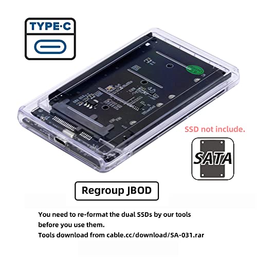 xiwai Dual NGFF B+M-Key M.2 SSD Card JOBD Raid0 Span Bridge to USB3.0 Type-C USB-C 2.5inch SATA Combo Enclosure - Image 5