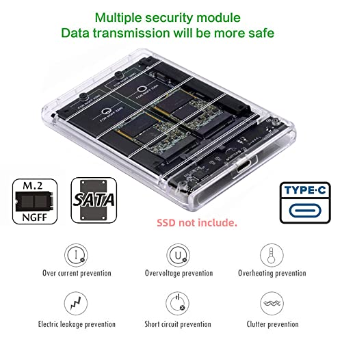 xiwai Dual NGFF B+M-Key M.2 SSD Card JOBD Raid0 Span Bridge to USB3.0 Type-C USB-C 2.5inch SATA Combo Enclosure - Image 2