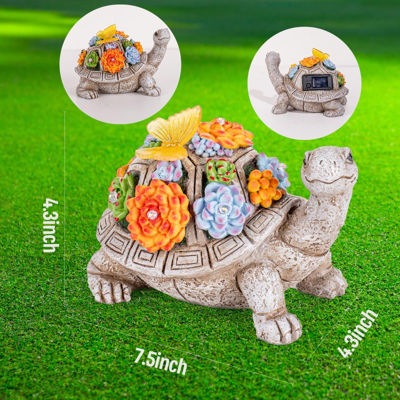 YDKOJGW Solar Garden Outdoor Statues with Succulent and 7 LED Lights - Lawn Decor Tortoise Statue for Patio, Balcony, Yard Ornament - Unique Housewarming Gifts (Gray Turtle) - Image 5