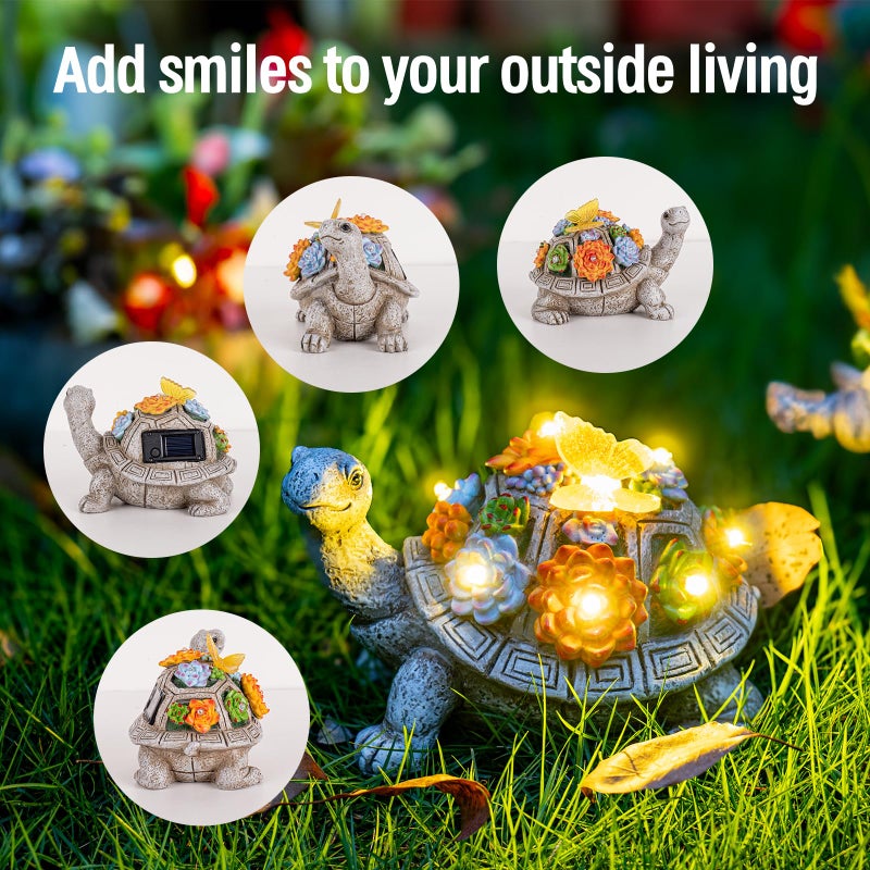 YDKOJGW Solar Garden Outdoor Statues with Succulent and 7 LED Lights - Lawn Decor Tortoise Statue for Patio, Balcony, Yard Ornament - Unique Housewarming Gifts (Gray Turtle) - Image 3