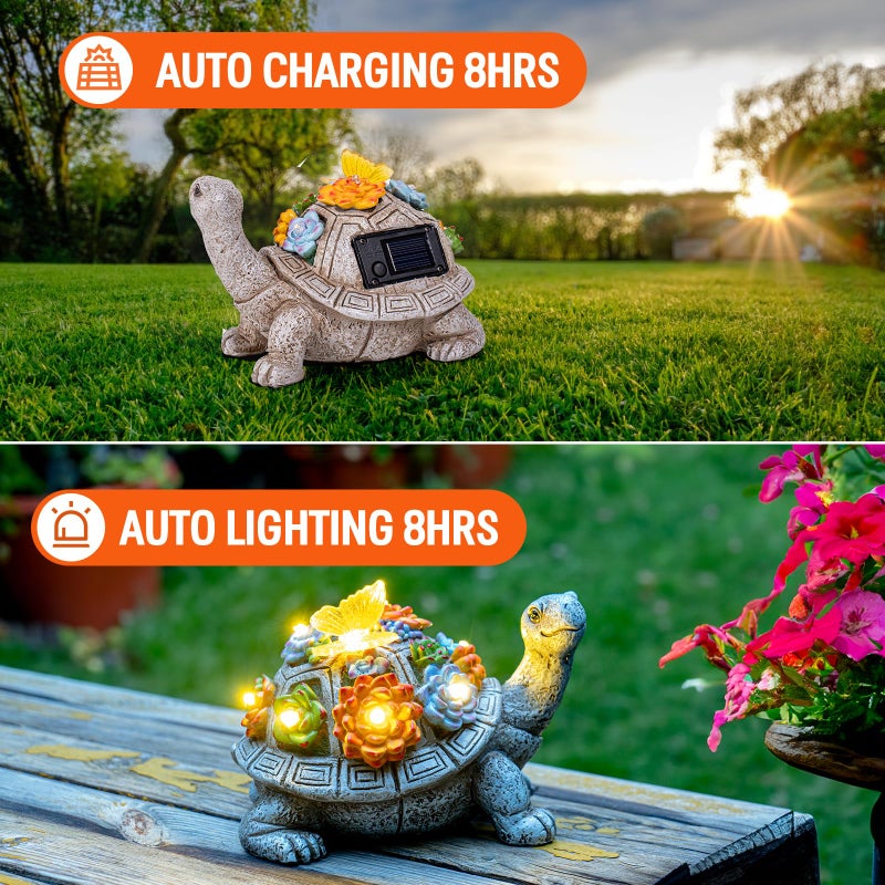 YDKOJGW Solar Garden Outdoor Statues with Succulent and 7 LED Lights - Lawn Decor Tortoise Statue for Patio, Balcony, Yard Ornament - Unique Housewarming Gifts (Gray Turtle) - Image 2