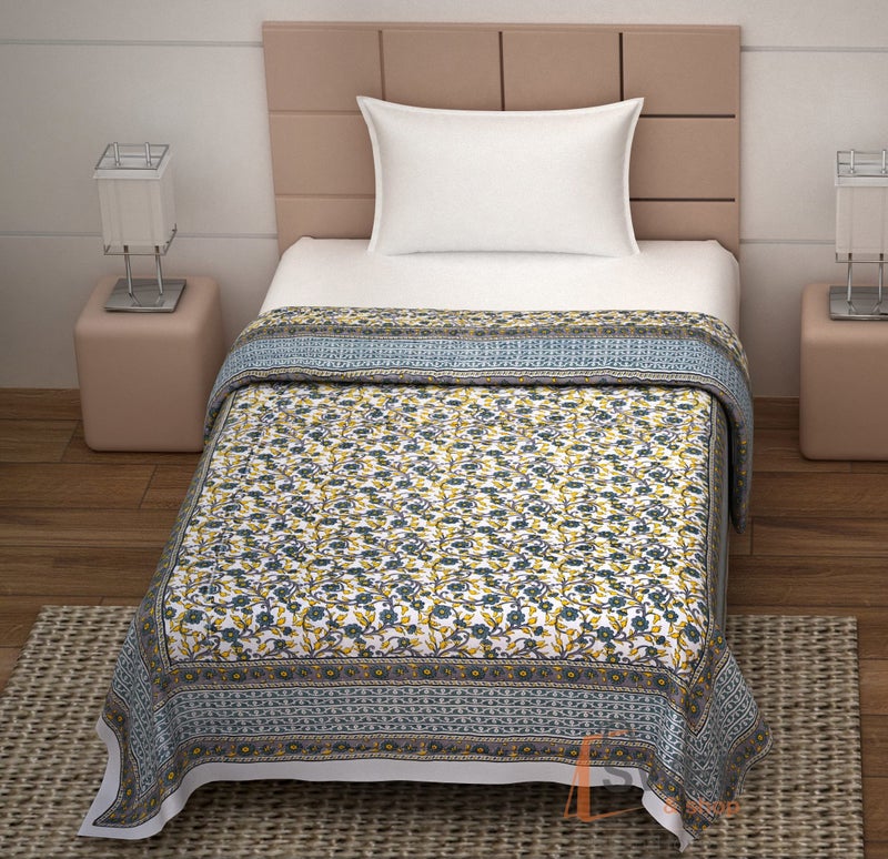 LOARSHY Pure Cotton Garden Flower Printed Quilt | Lightweight and Warm Jaipuri Rajasthani Single Bed Razai | Soft Razai for Winters | Gift Item(Green, Pack of 1) - Image 2