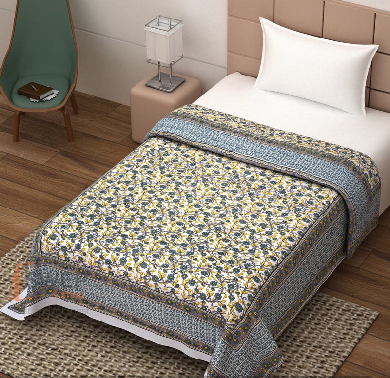 LOARSHY Pure Cotton Garden Flower Printed Quilt | Lightweight and Warm Jaipuri Rajasthani Single Bed Razai | Soft Razai for Winters | Gift Item(Green, Pack of 1) - Image 1