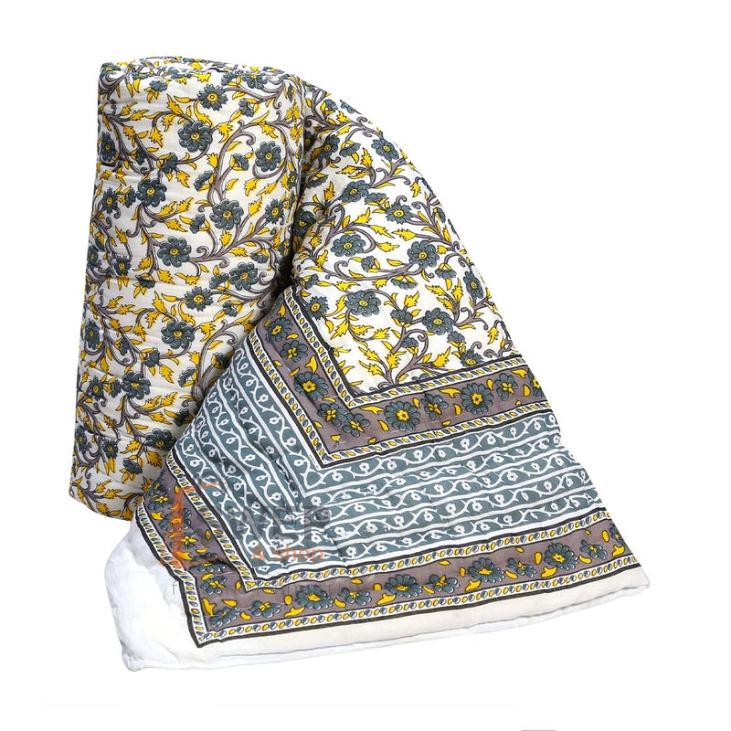 LOARSHY Pure Cotton Garden Flower Printed Quilt | Lightweight and Warm Jaipuri Rajasthani Single Bed Razai | Soft Razai for Winters | Gift Item(Green, Pack of 1) - Image 4