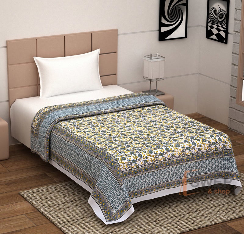 LOARSHY Pure Cotton Garden Flower Printed Quilt | Lightweight and Warm Jaipuri Rajasthani Single Bed Razai | Soft Razai for Winters | Gift Item(Green, Pack of 1) - Image 5