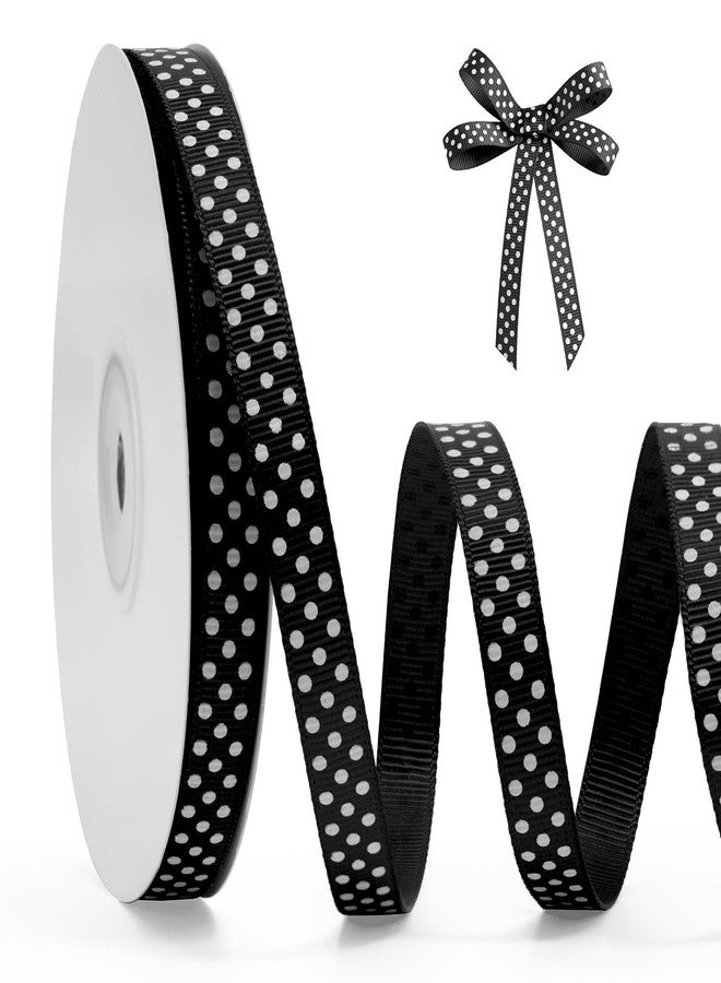 FAKILO Polka Dot Grosgrain Ribbon 3/8 Inch, 25 Yards Spool Black and White Dot Craft Ribbon for Christmas Gift Wrapping DIY Crafts Hair Bows Wedding Party Decor Sewing and Home Decoration - Image 1