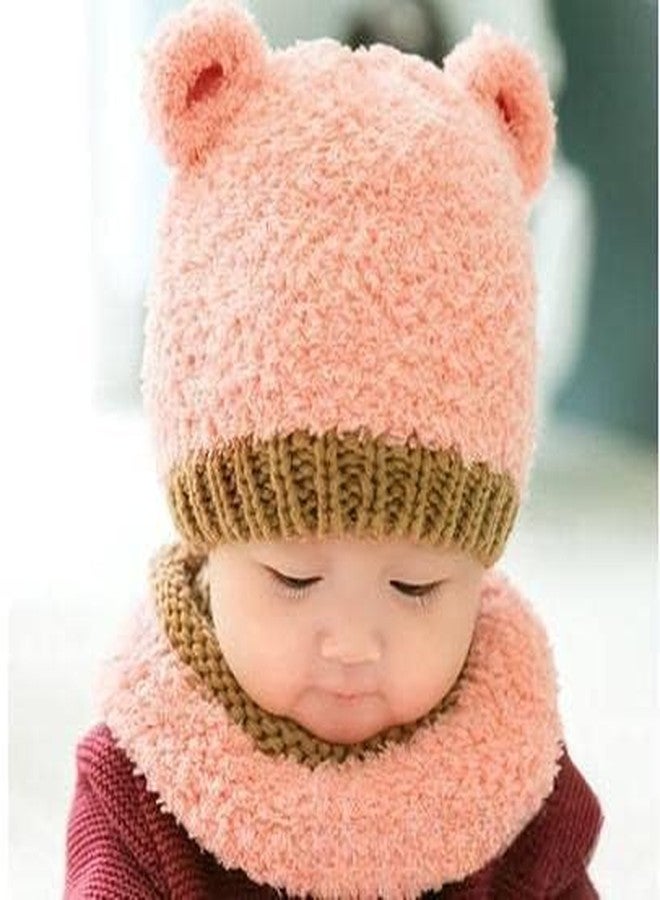 Richmen Baby Boys Girls Knit Woolen Hat Cap Neck Scarf Soft Wool Warm Acrylic Lycra Monkey Beanie Winter Capset for Unisex Kids (6Month - 3Yrs) (A Pink) - Image 2