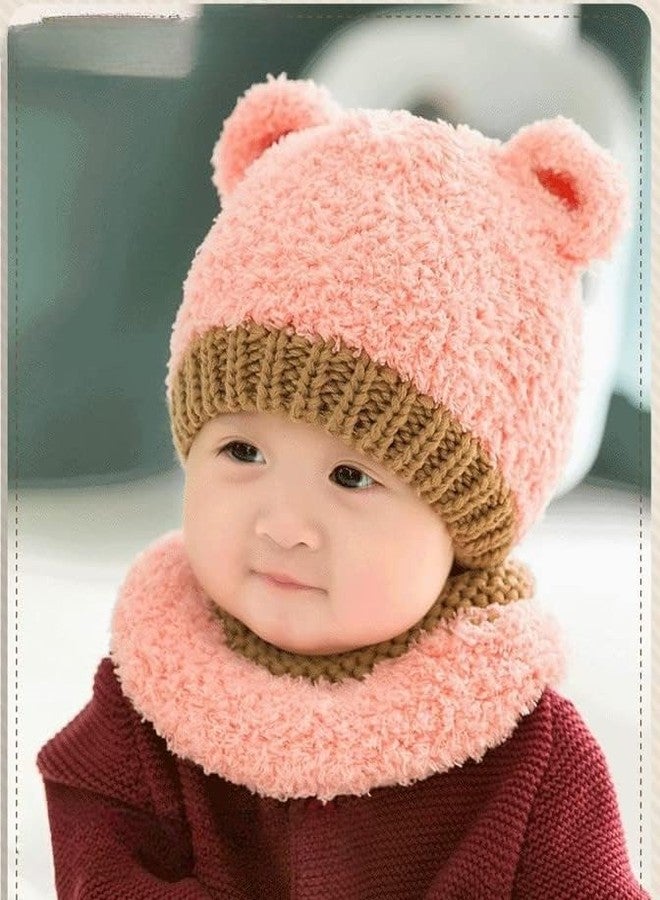 Richmen Baby Boys Girls Knit Woolen Hat Cap Neck Scarf Soft Wool Warm Acrylic Lycra Monkey Beanie Winter Capset for Unisex Kids (6Month - 3Yrs) (A Pink) - Image 3