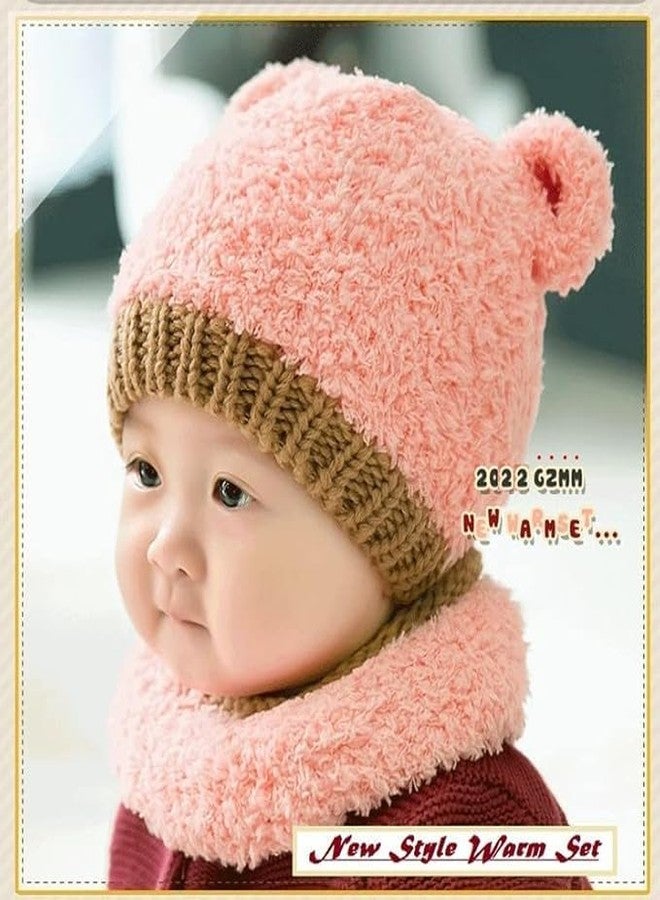 Richmen Baby Boys Girls Knit Woolen Hat Cap Neck Scarf Soft Wool Warm Acrylic Lycra Monkey Beanie Winter Capset for Unisex Kids (6Month - 3Yrs) (A Pink) - Image 4