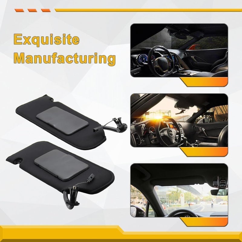 Aspaton Black Left + Right Side Sun Visors with Vanity Mirror for Corvette 2005-2013 - Image 2