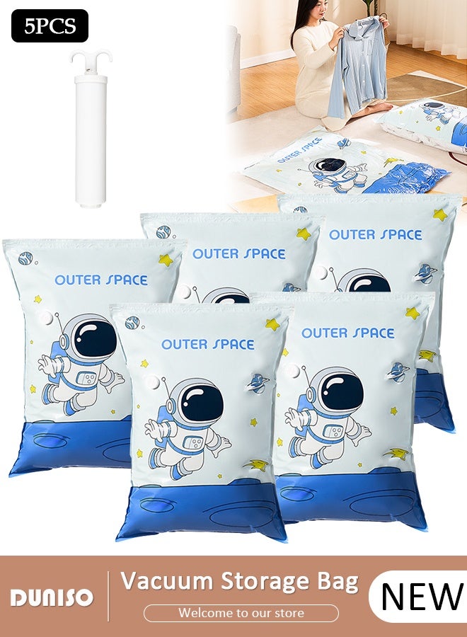 DUNISO 80*60 cm Vacuum Storage Bags-5 Compression Bags Pump Needed Reusable Compression Bags Space Saver Home Packing Organizers for Packing, Clothes, Comforters, Blankets - Image 1